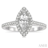 3/4 Ctw Round Cut Diamond Engagement Ring With 1/2 Ct Marquise Cut Center Stone in 14K White Gold